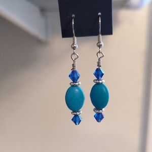 Turquoise and Royal Blue Crystal Dangle Earrings